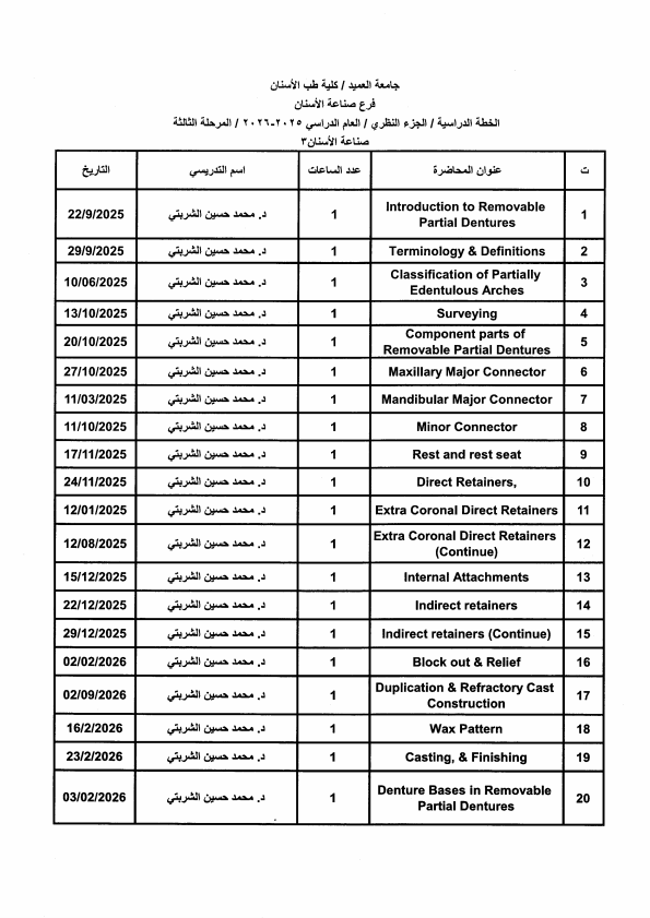 Third Year Academic Teaching Plan