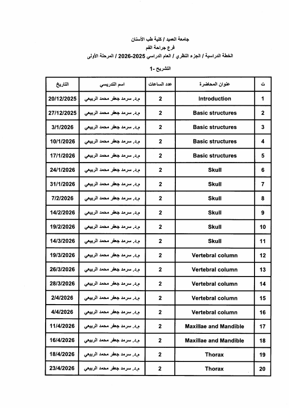First Year Academic Teaching Plan